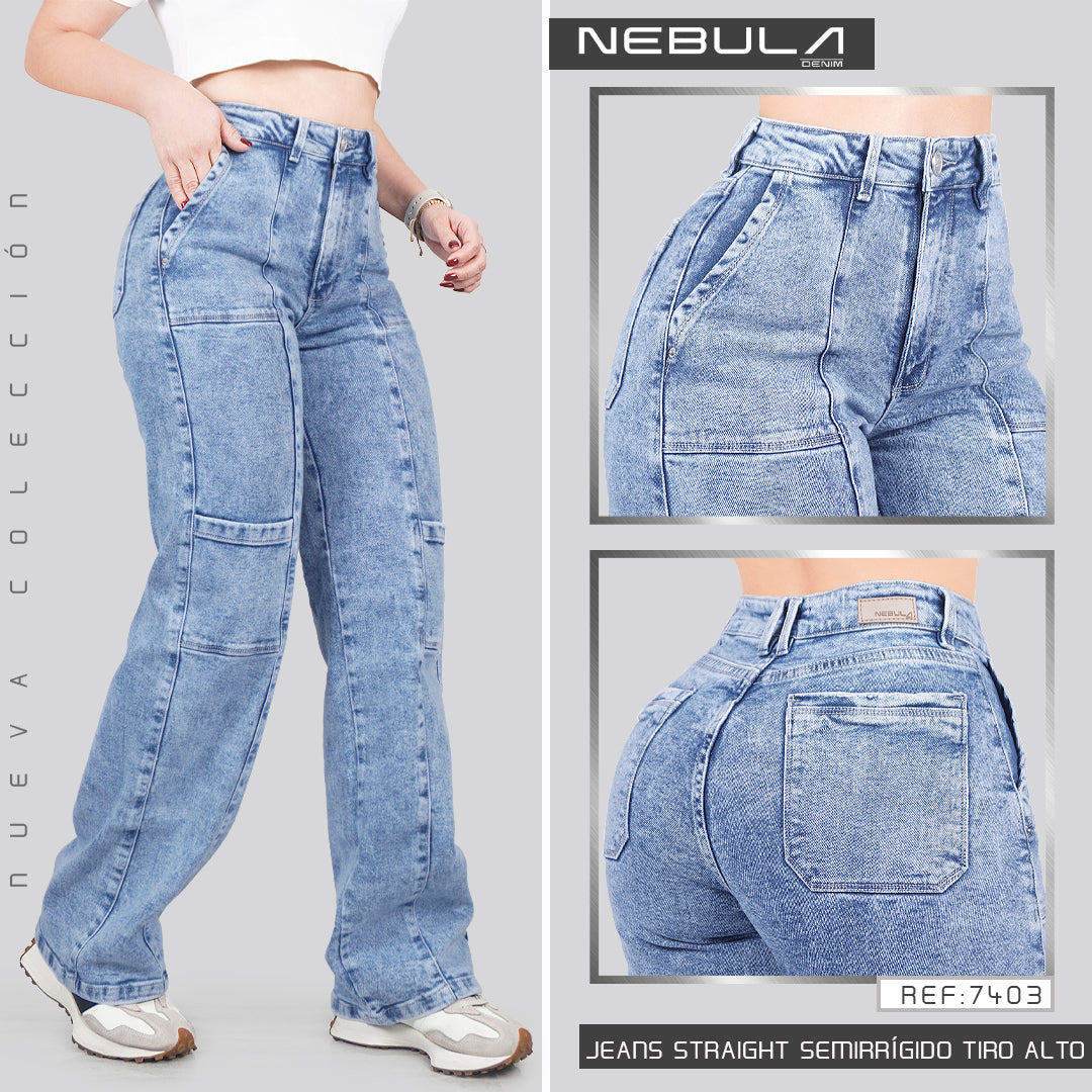 Jeans Straight Semirrígido Tiro Alto 7403