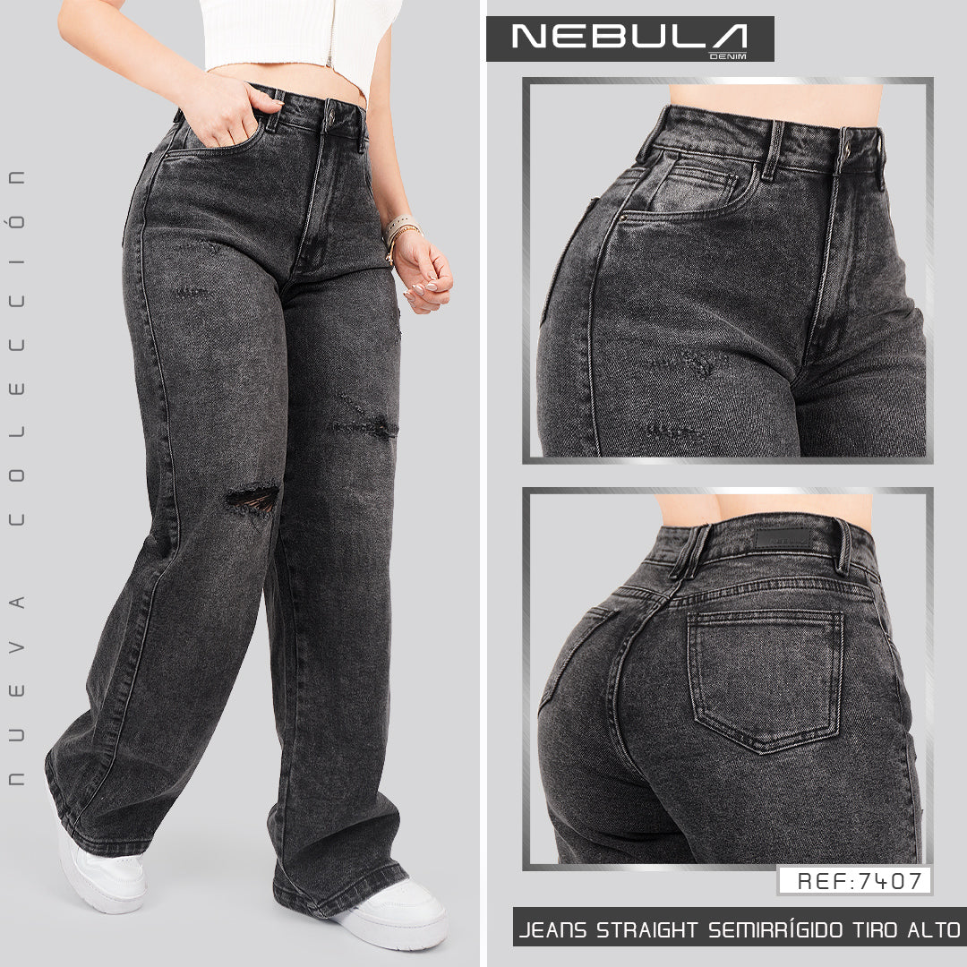Jeans Straight Semirrígido Tiro Alto 7407