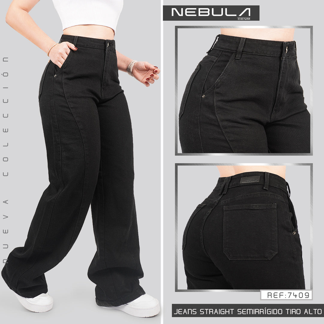 Jeans Straight Semirrígido Tiro Alto 7409