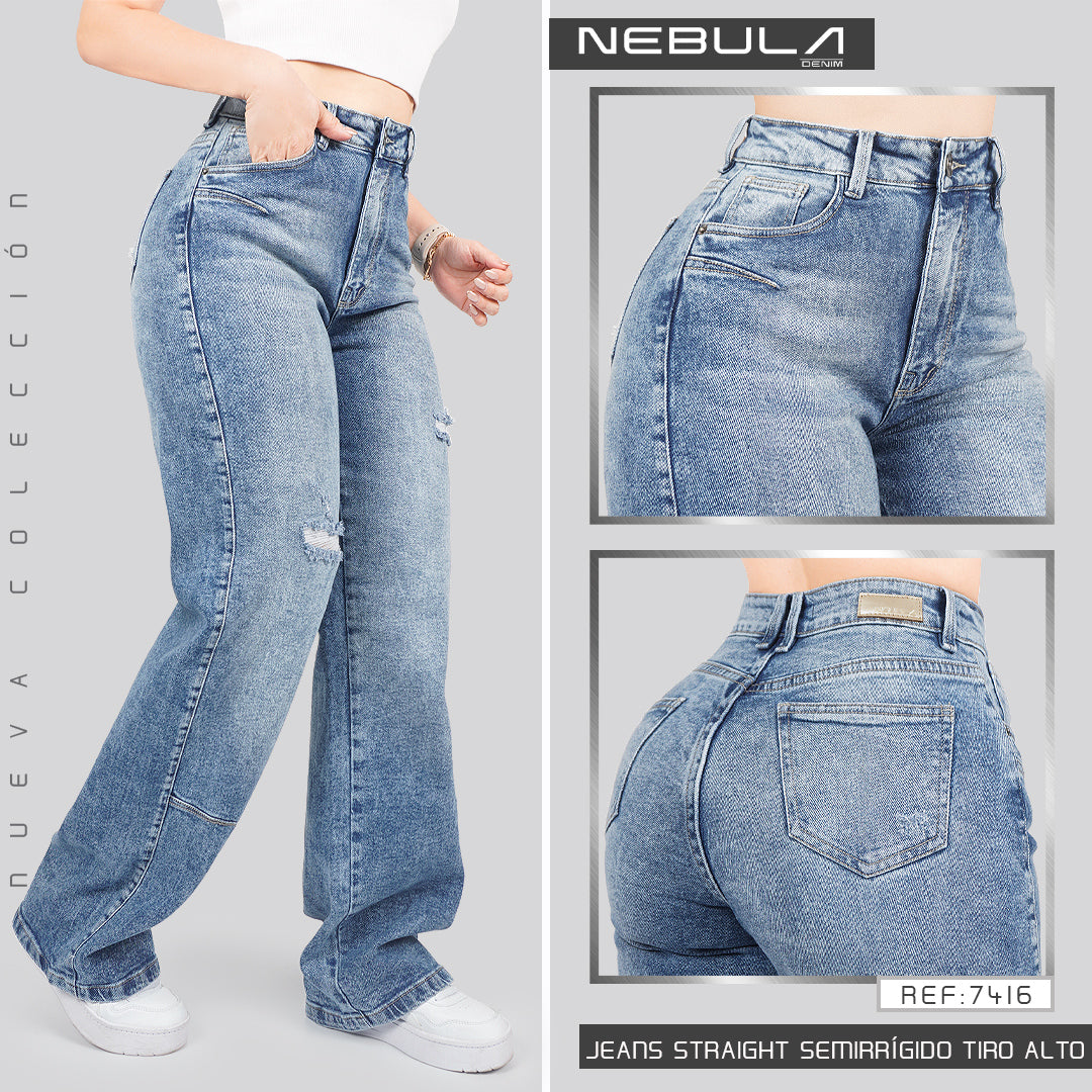 Jeans Straight Semirrígido Tiro Alto 7416