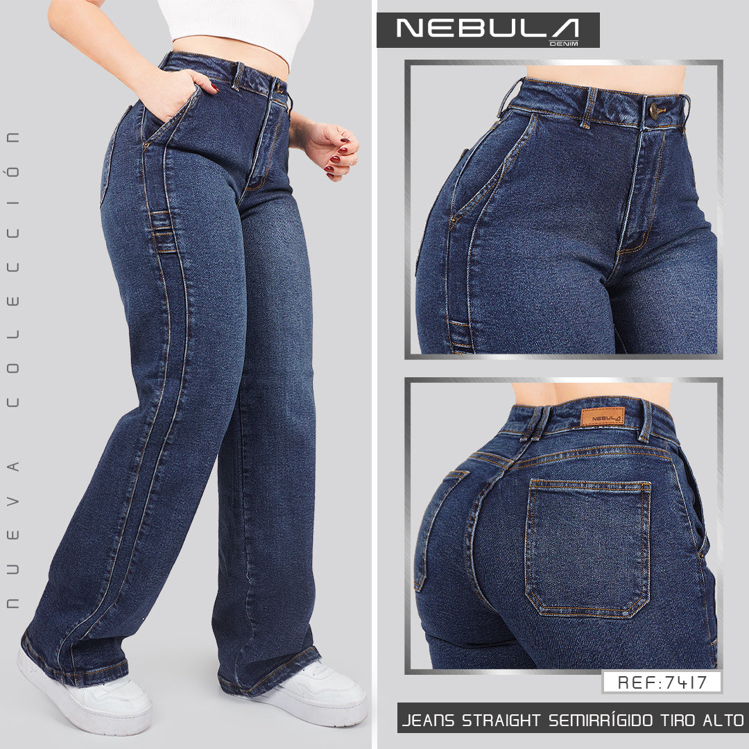 Jeans Straight Semirrígido Tiro Alto 7417