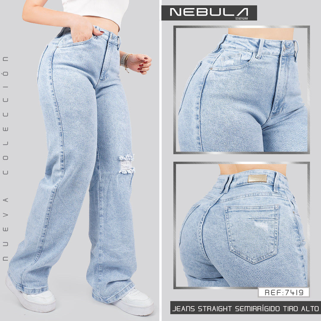 Jeans Straight Semirrígido Tiro Alto 7419