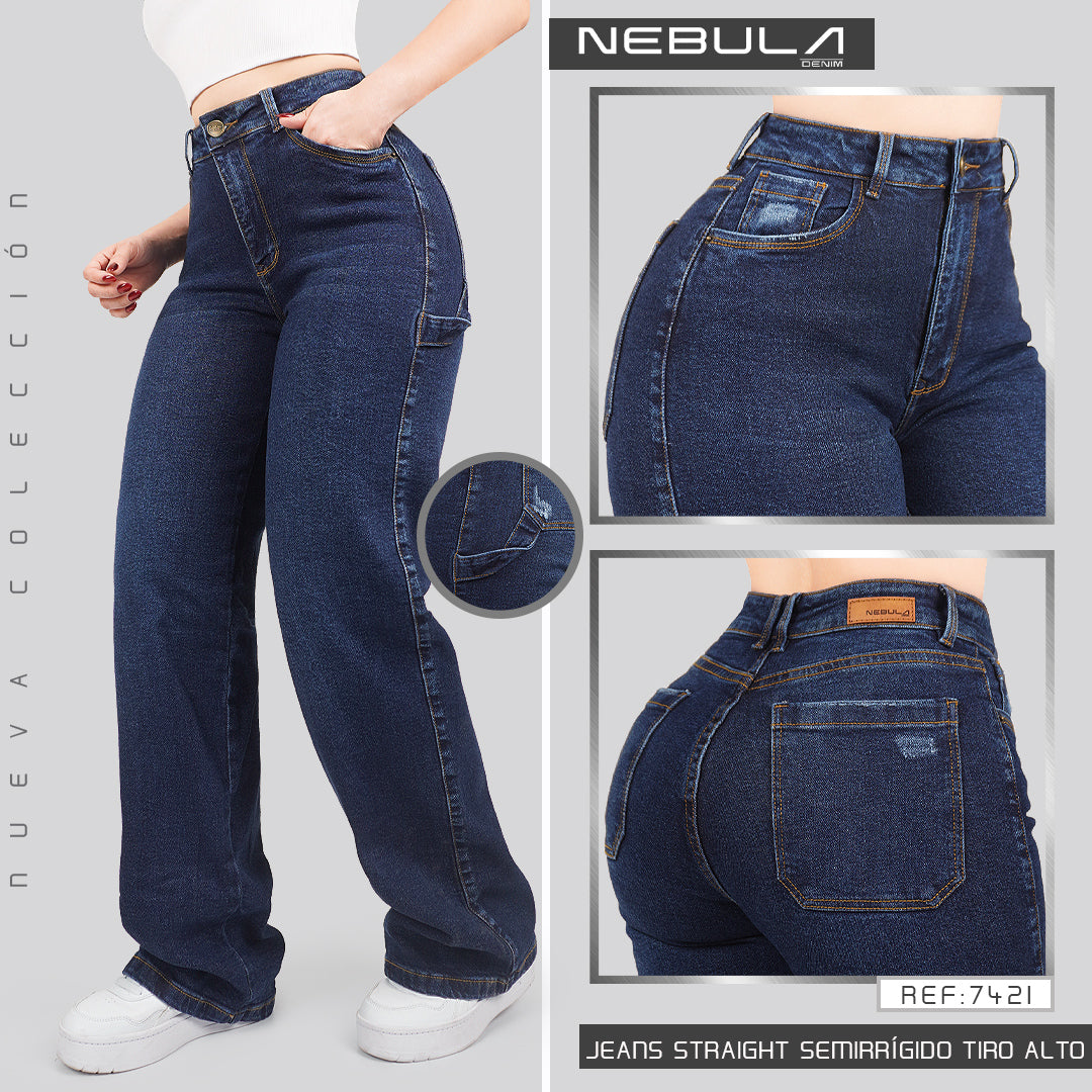 Jeans Straight Semirrígido Tiro Alto 7421