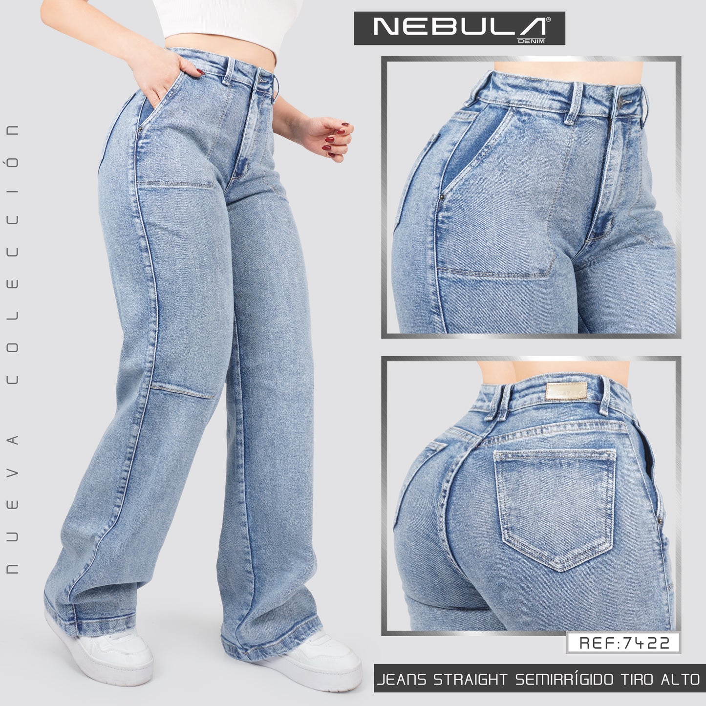 Jeans Straight Semirrígido Tiro Alto 7422