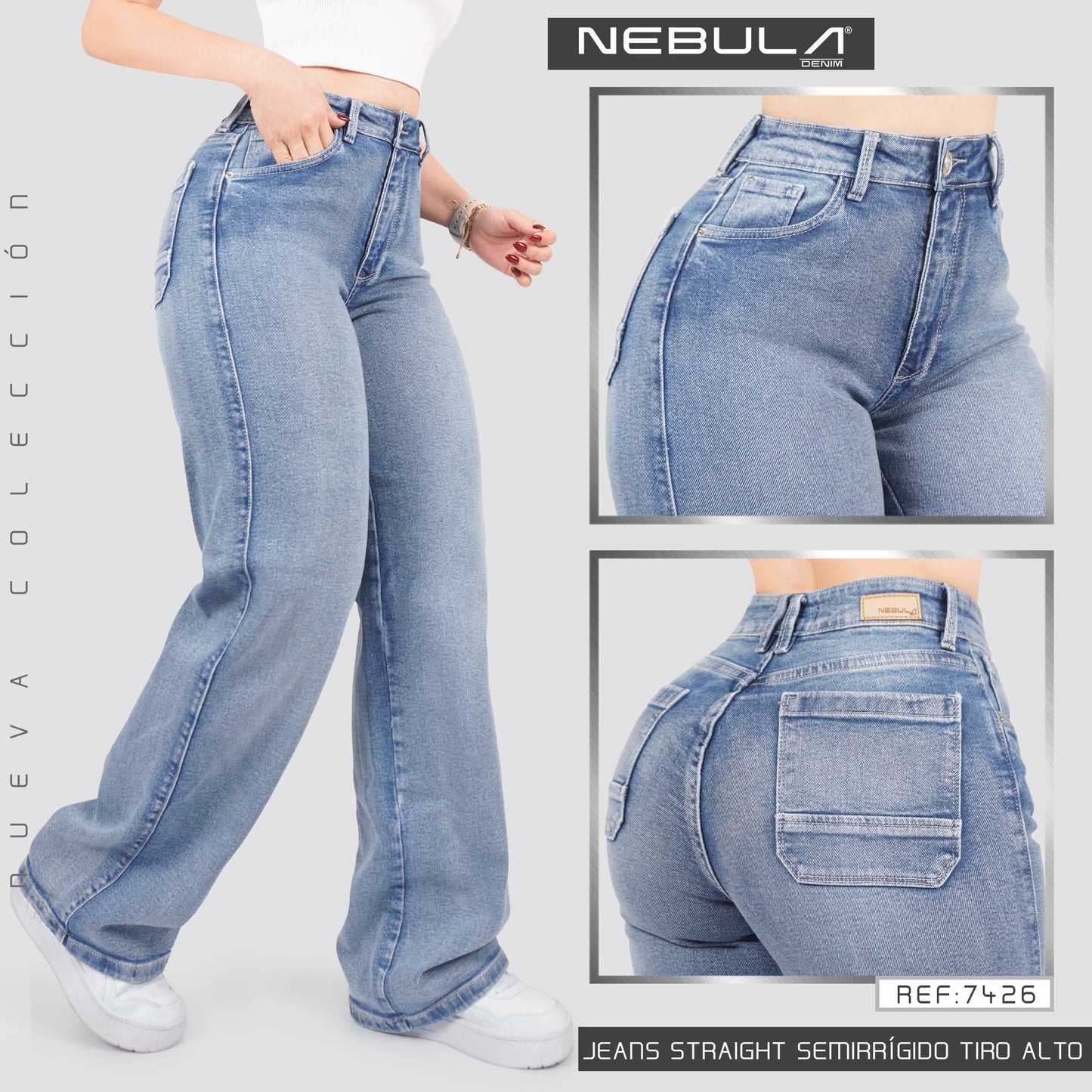 Jeans Straight Semirrígido Tiro Alto 7426