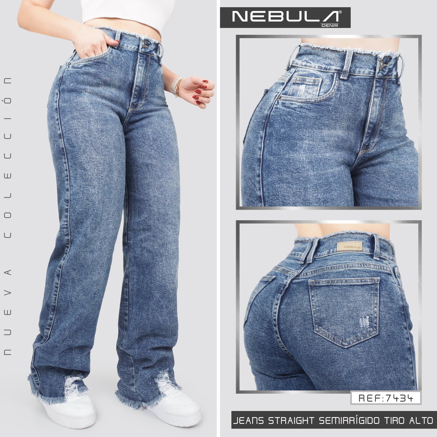 Jeans Straight Semirrígido Tiro Alto 7434