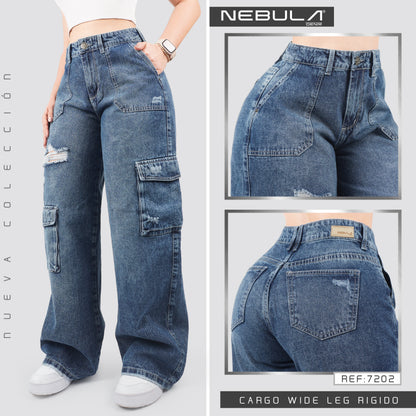 Jeans Wide Leg Cargo Rígido 7202