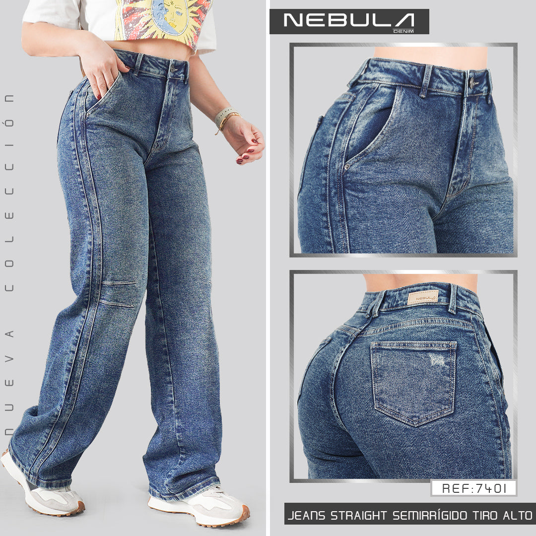 Jeans Straight Semirrígido Tiro Alto 7401