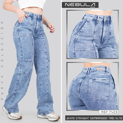 Jeans Straight Semirrígido Tiro Alto 7403