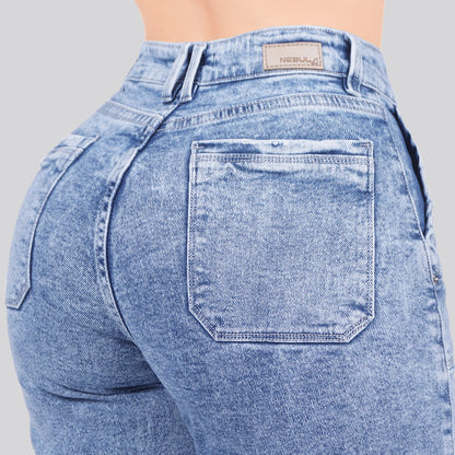Jeans Straight Semirrígido Tiro Alto 7403