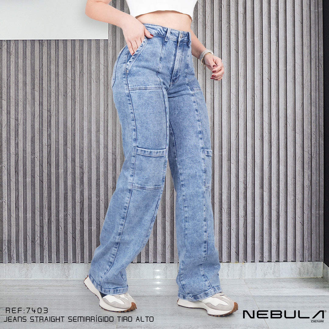 Jeans Straight Semirrígido Tiro Alto 7403