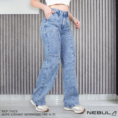 Jeans Straight Semirrígido Tiro Alto 7403