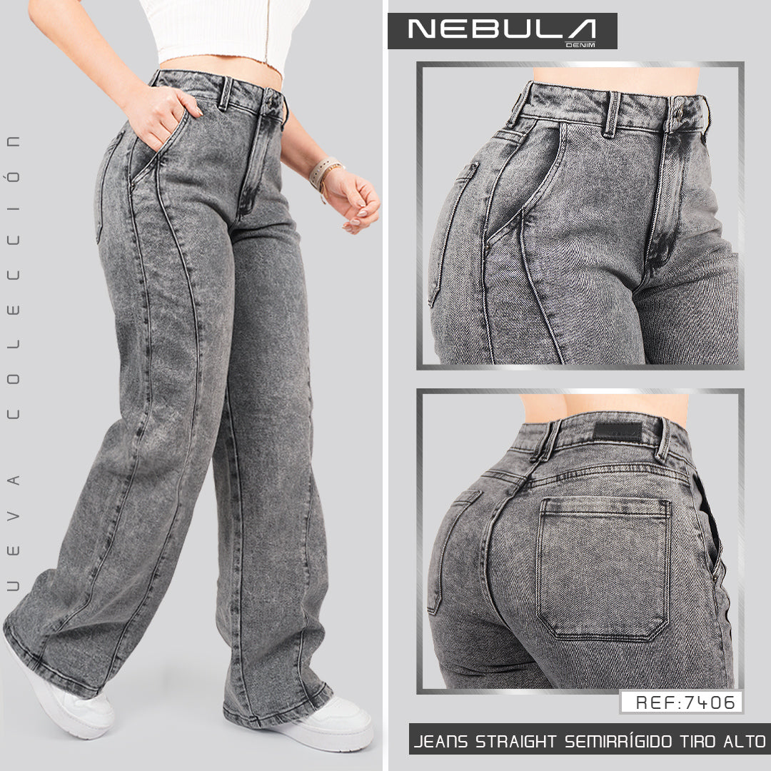 Jeans Straight Semirrígido Tiro Alto 7406