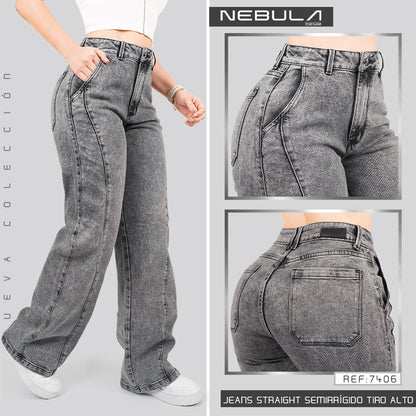 Jeans Straight Semirrígido Tiro Alto 7406