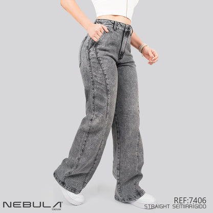 Jeans Straight Semirrígido Tiro Alto 7406