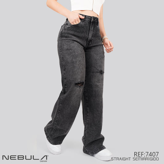 Jeans Straight Semirrígido Tiro Alto 7407