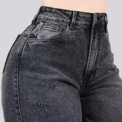 Jeans Straight Semirrígido Tiro Alto 7407