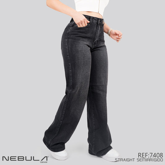 Jeans Straight Semirrígido Tiro Alto 7408