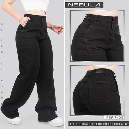 Jeans Straight Semirrígido Tiro Alto 7409