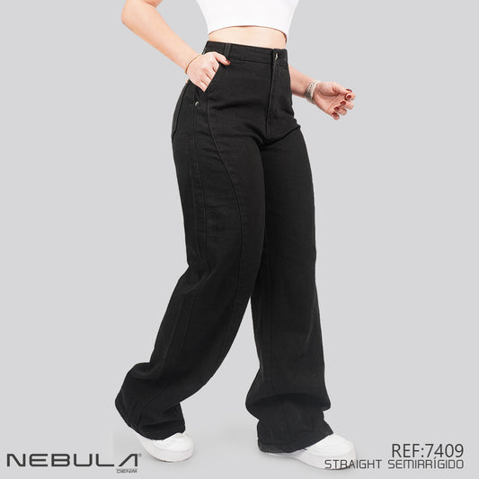 Jeans Straight Semirrígido Tiro Alto 7409