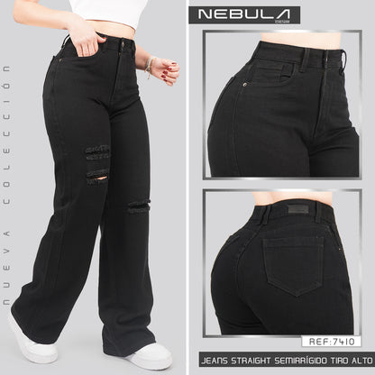 Jeans Straight Semirrígido Tiro Alto 7410