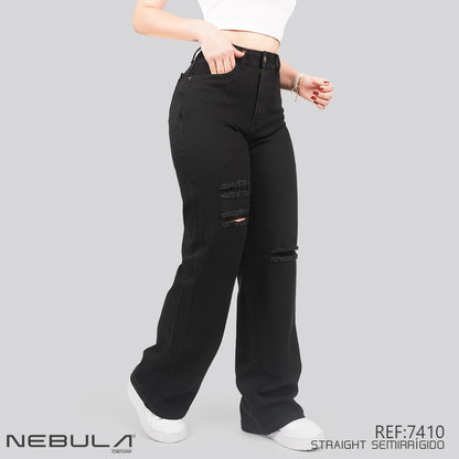 Jeans Straight Semirrígido Tiro Alto 7410