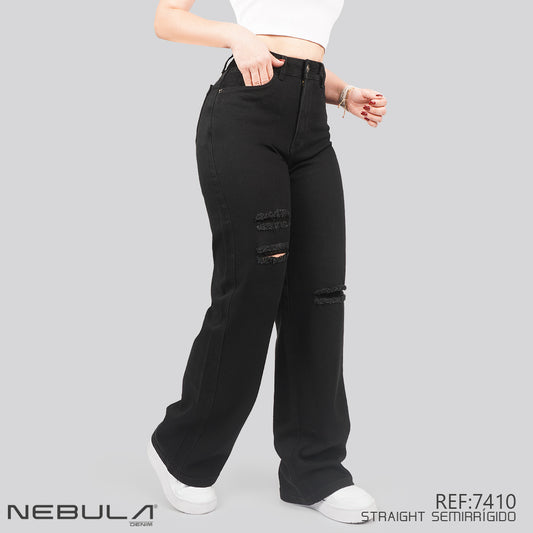 Jeans Straight Semirrígido Tiro Alto 7410