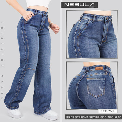 Jeans Straight Semirrígido Tiro Alto 7411