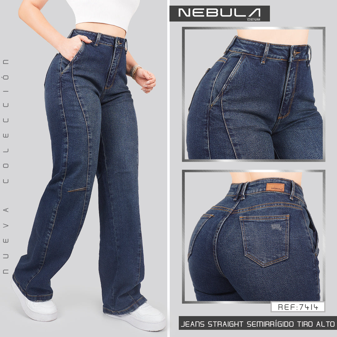 Jeans Straight Semirrígido Tiro Alto 7414