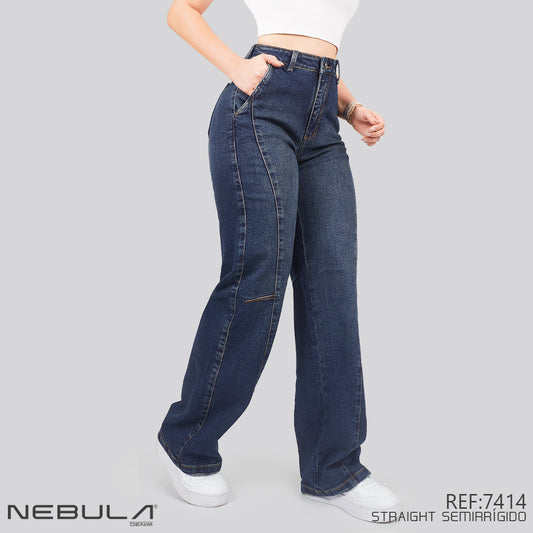 Jeans Straight Semirrígido Tiro Alto 7414