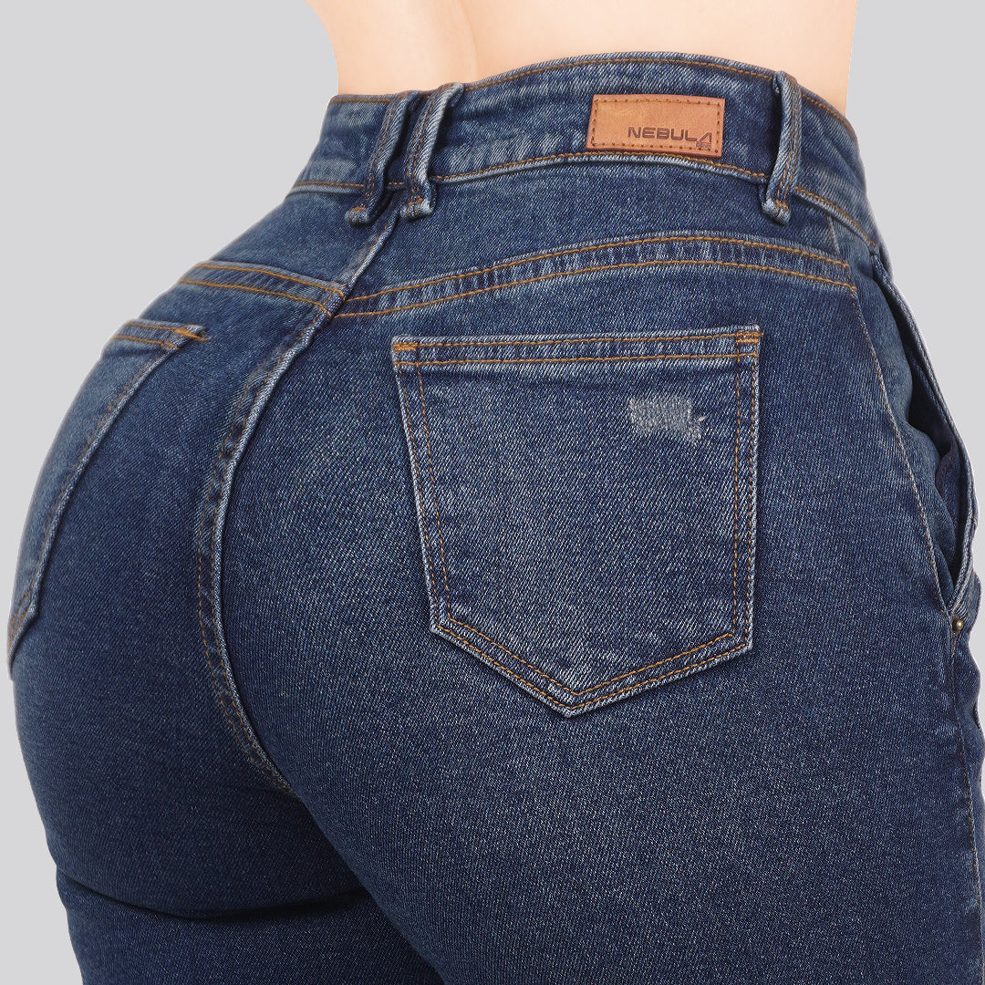 Jeans Straight Semirrígido Tiro Alto 7414