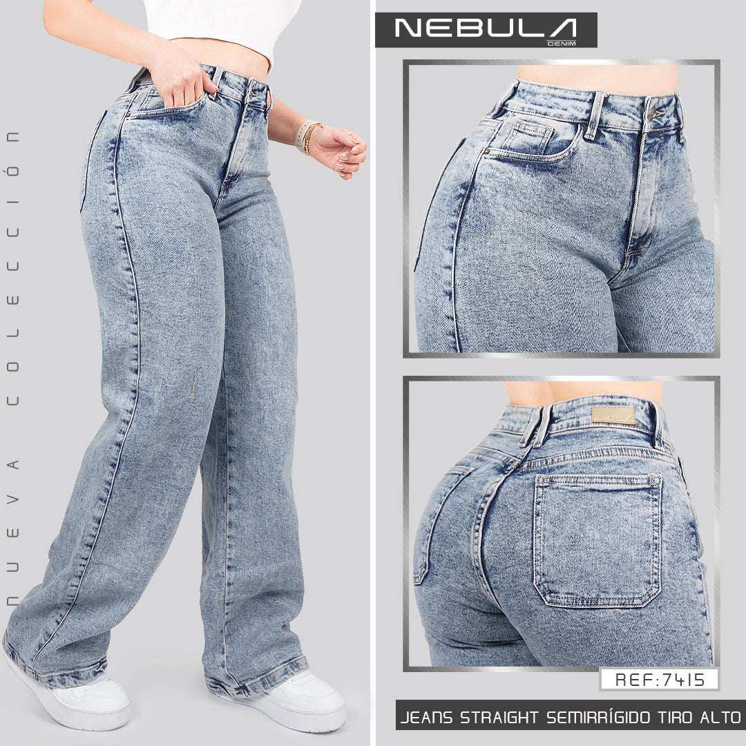 Jeans Straight Semirrígido Tiro Alto 7415