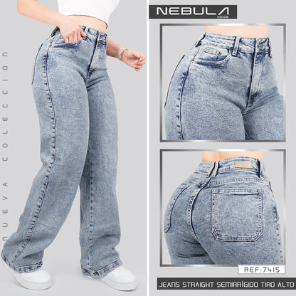 Jeans Straight Semirrígido Tiro Alto 7415