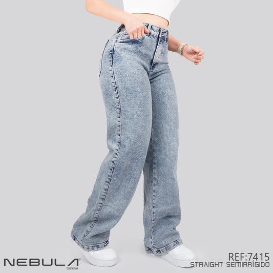 Jeans Straight Semirrígido Tiro Alto 7415