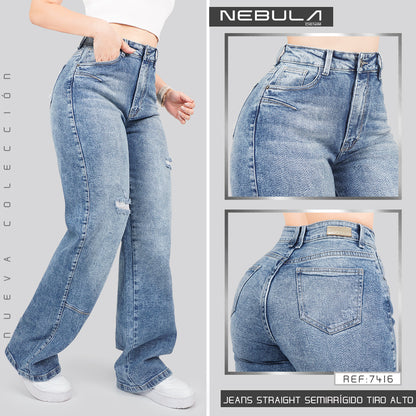 Jeans Straight Semirrígido Tiro Alto 7416