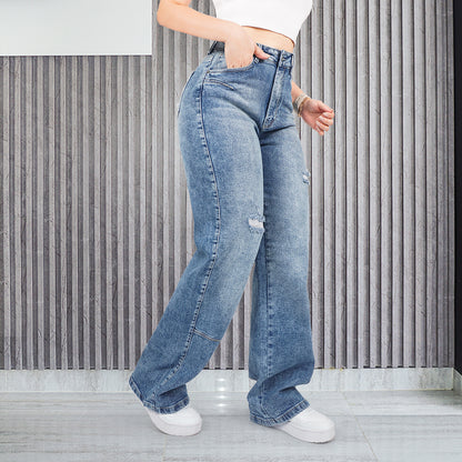 Jeans Straight Semirrígido Tiro Alto 7416