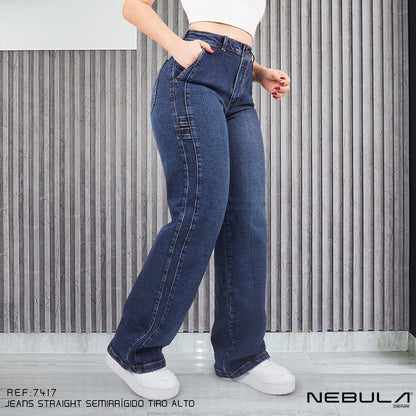 Jeans Straight Semirrígido Tiro Alto 7417