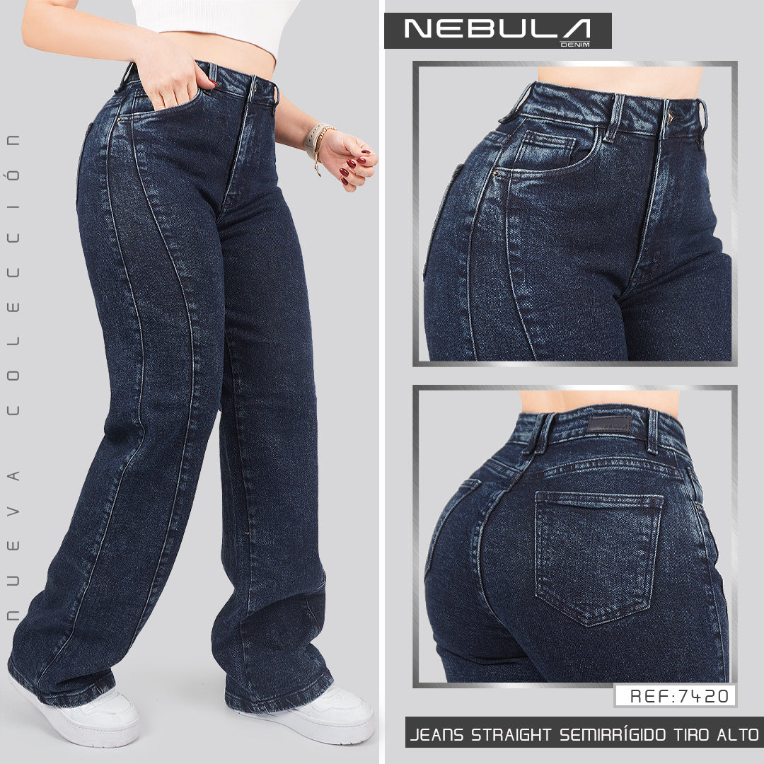Jeans Straight Semirrígido Tiro Alto 7420