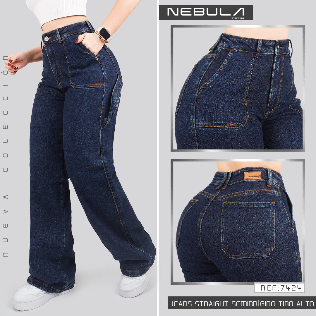 Jeans Straight Semirrígido Tiro Alto 7424