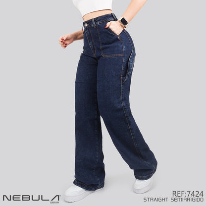 Jeans Straight Semirrígido Tiro Alto 7424