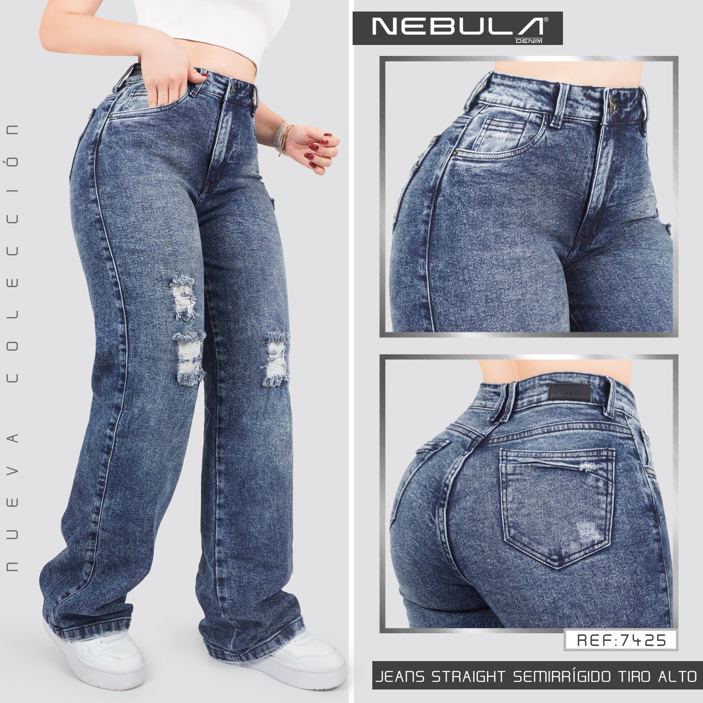 Jeans Straight Semirrígido Tiro Alto 7425