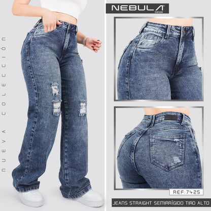 Jeans Straight Semirrígido Tiro Alto 7425