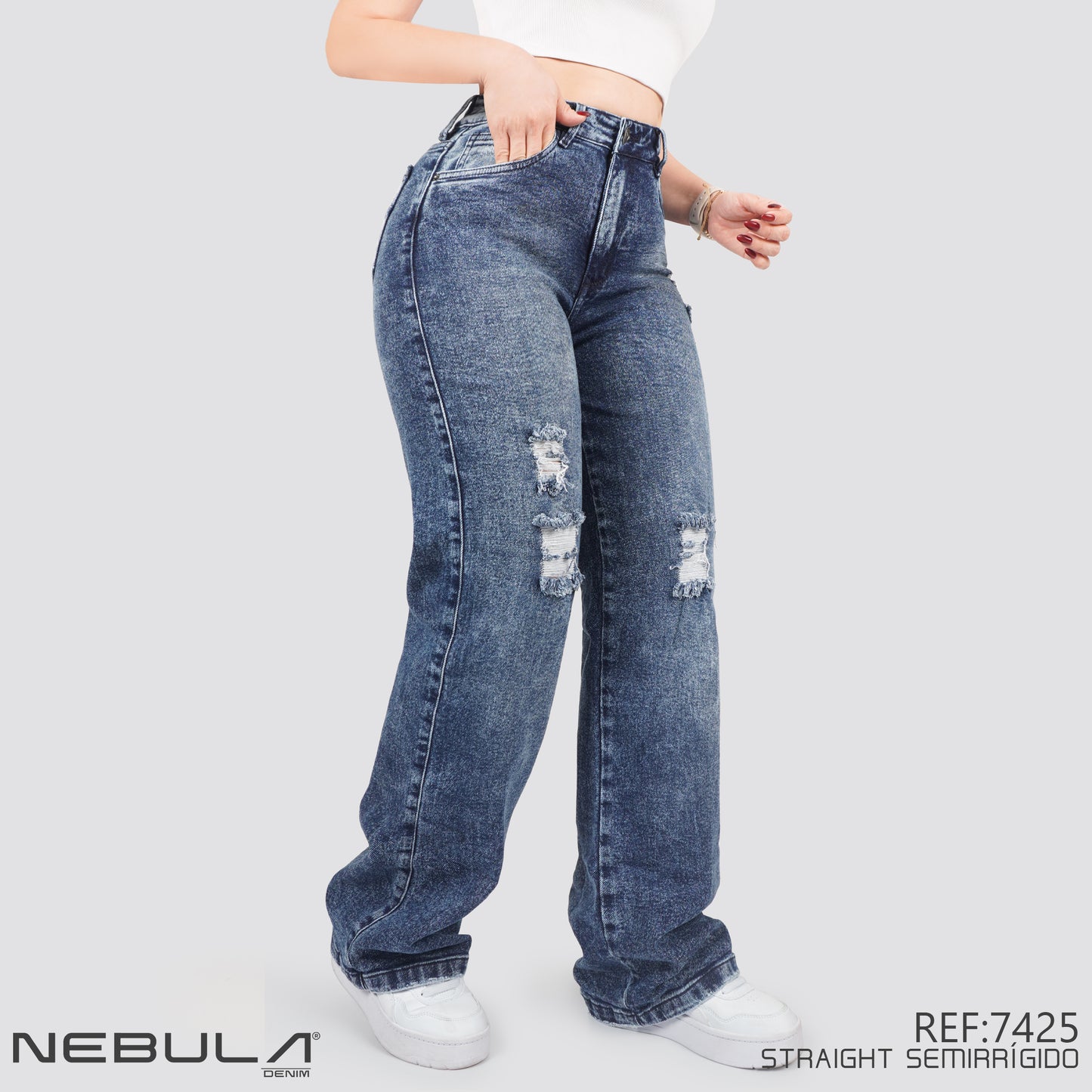 Jeans Straight Semirrígido Tiro Alto 7425