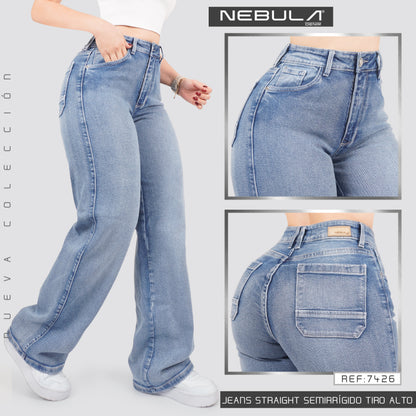 Jeans Straight Semirrígido Tiro Alto 7426