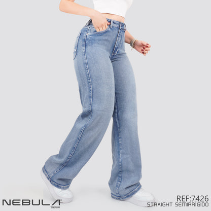 Jeans Straight Semirrígido Tiro Alto 7426