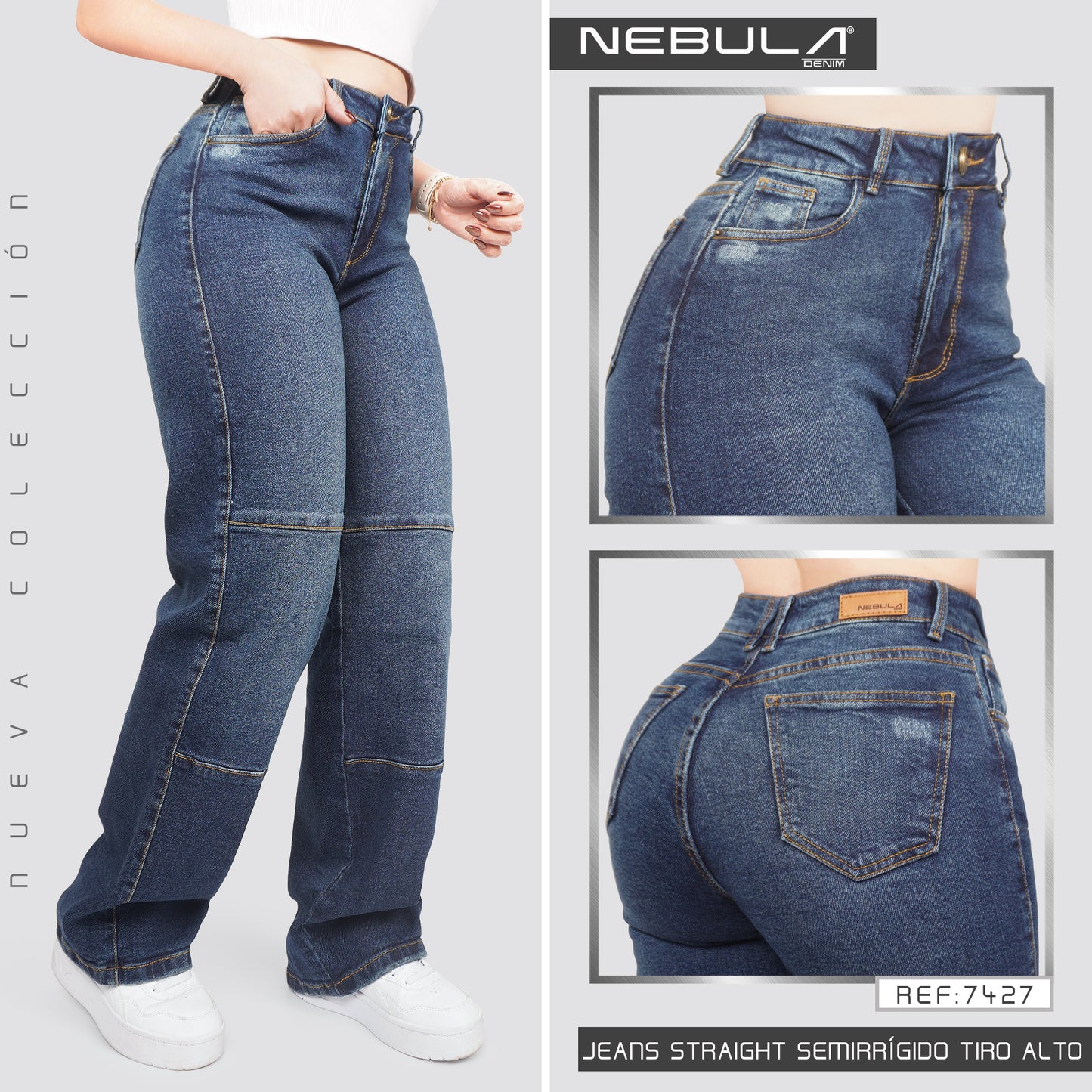 Jeans Straight Semirrígido Tiro Alto 7427