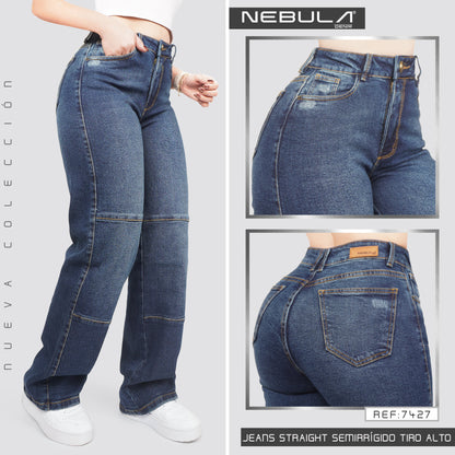 Jeans Straight Semirrígido Tiro Alto 7427