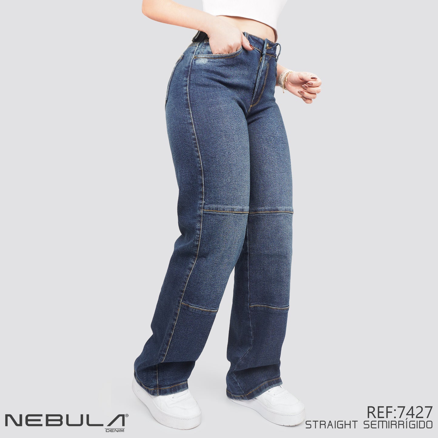 Jeans Straight Semirrígido Tiro Alto 7427
