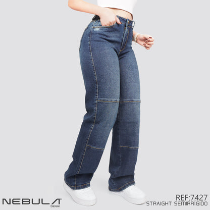 Jeans Straight Semirrígido Tiro Alto 7427