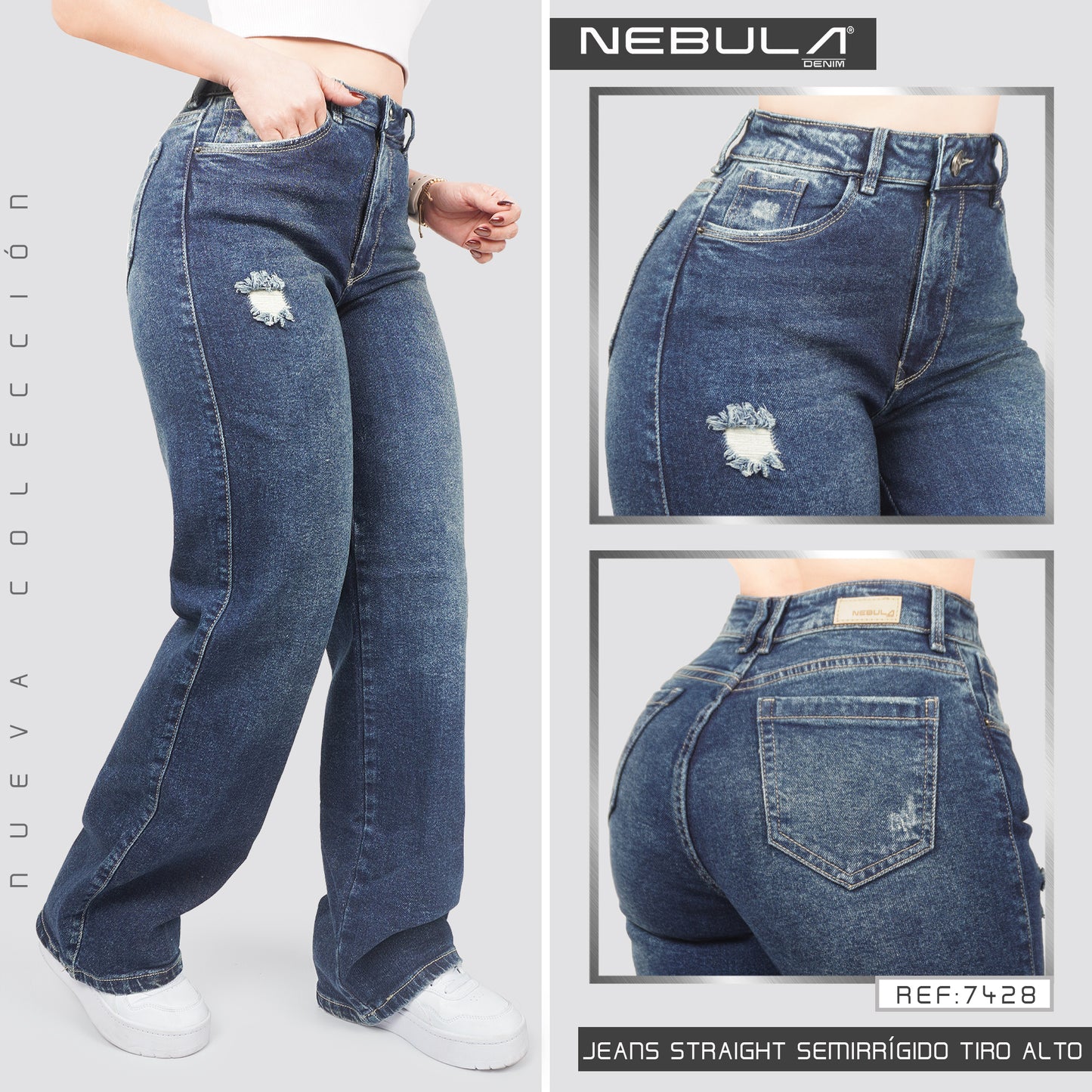 Jeans Straight Semirrígido Tiro Alto 7428
